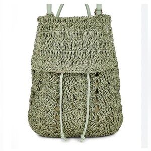 Revolve NWOT 8 Other Reasons Sunny Days Sage Crotchet Straw Green Backpack.